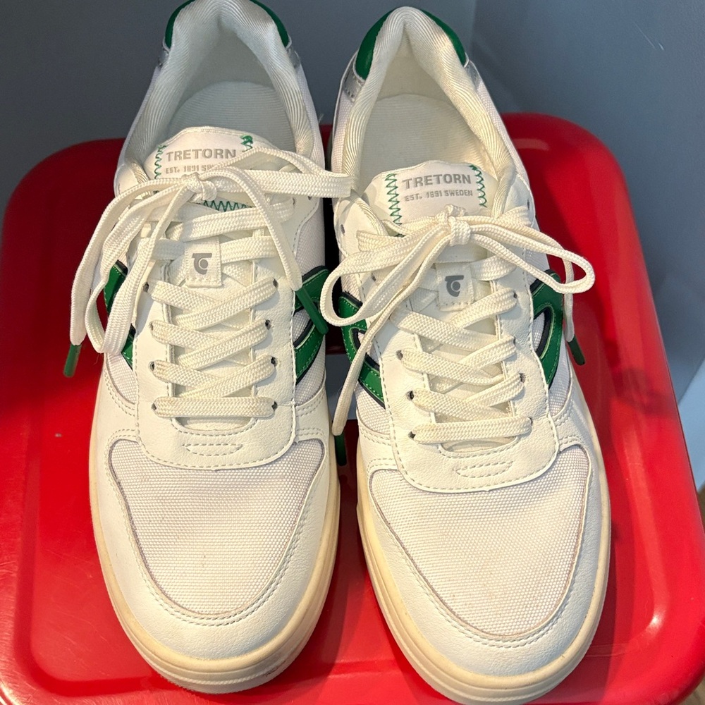 Tretorn Classic White Sneakers with Green Highlights